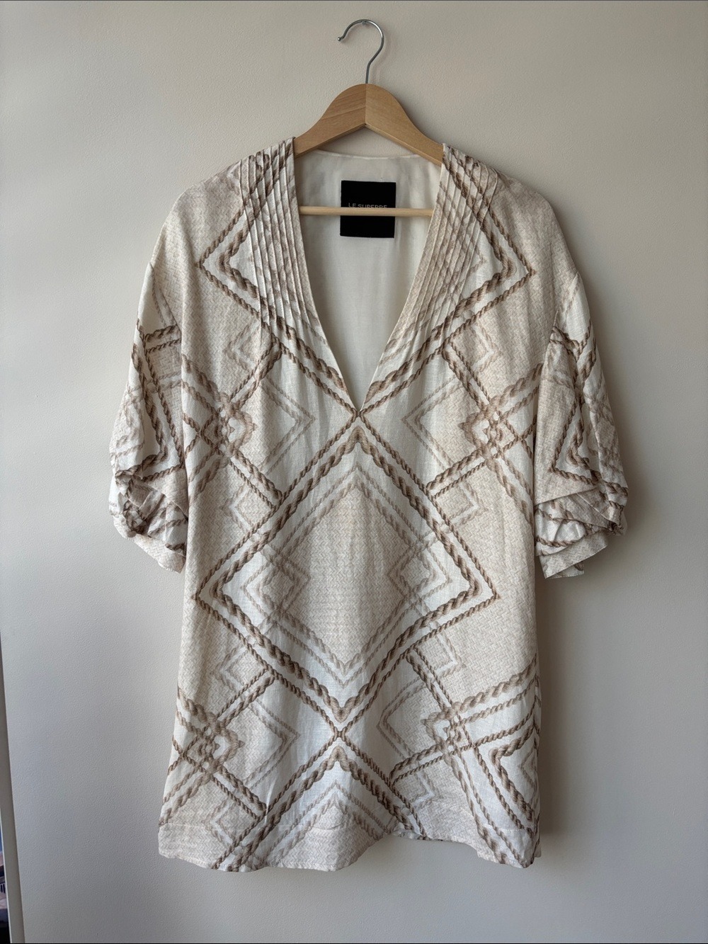Cream Tan Long Resort Sleeve Dress
